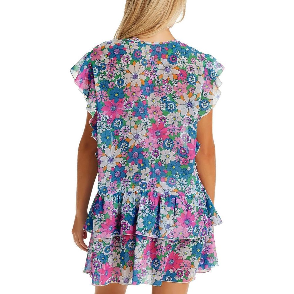 Jessica Simpson Womens Chiffon Tiered Cover-Up Blue M - Picture 2 of 2